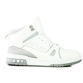 Magas fűzős tornacipő Shelovet szürke és fehér