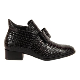 Női csizma Jodhpur csizma lakkozott fekete Potocki masnival