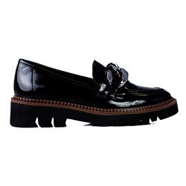 Női mokaszinok a Vinceza platformon lakkbőrből, fekete
