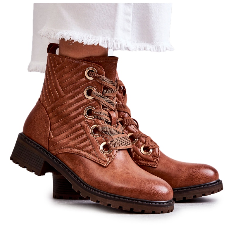 PG1 Bőr steppelt csizma barna torinói melegítéssel