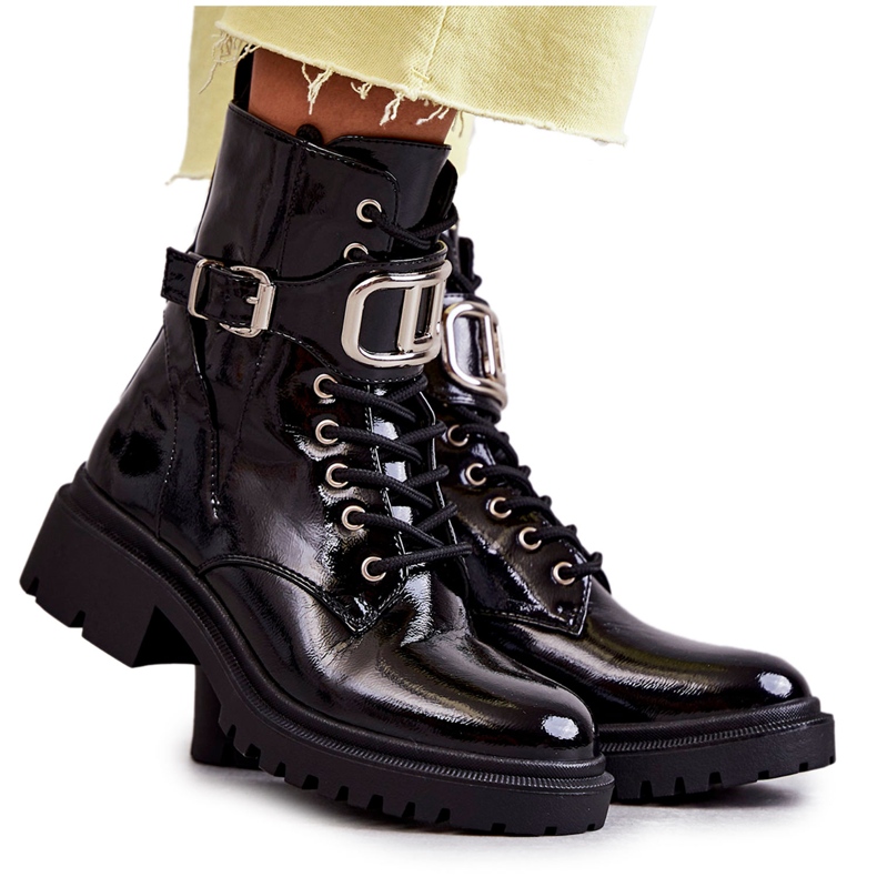 PG1 Lakkozott meleg női csizma fekete Costello