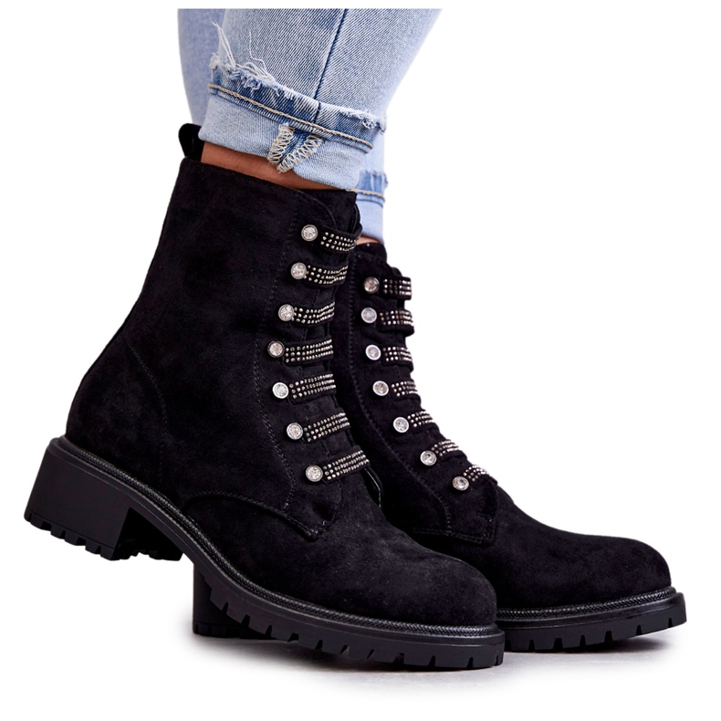 PG1 Fekete Malesia velúr csizma dekoratív csíkokkal