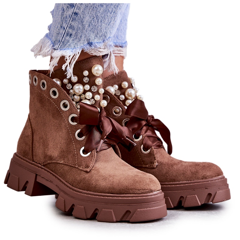 PS1 Barna Roco Suede meleg csizma gyöngyökkel