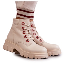 PG1 Bőr csizma dolgozók bézs színű messa cipzárral