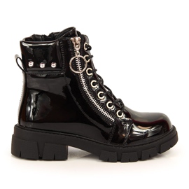 Fekete Vinceza fekete lakkozott hőszigetelt csizma lányoknak