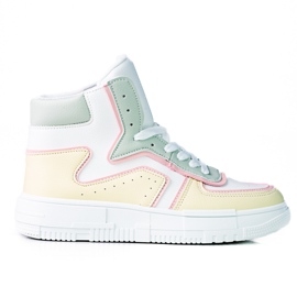 Ökológiai fehér, sárga és zöld bőrből készült High Shelovet női tornacipő sokszínű