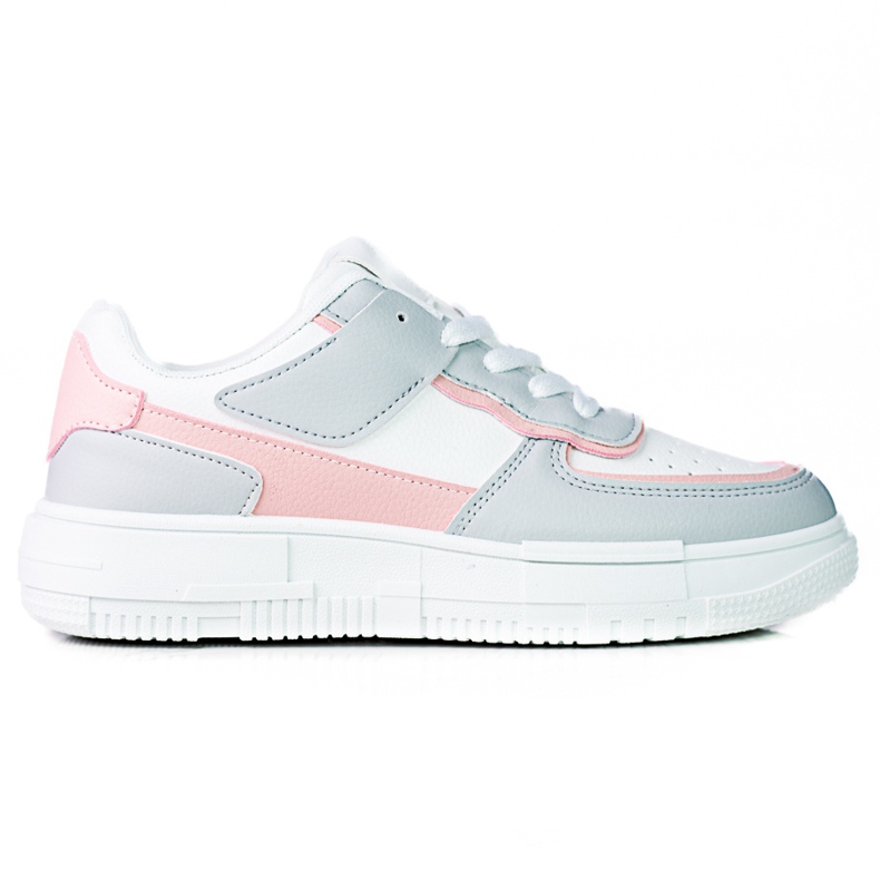 Női fűzős tornacipő a Shelovet platformon ökológiai bőrből fehér és szürke rózsaszín színben sokszínű