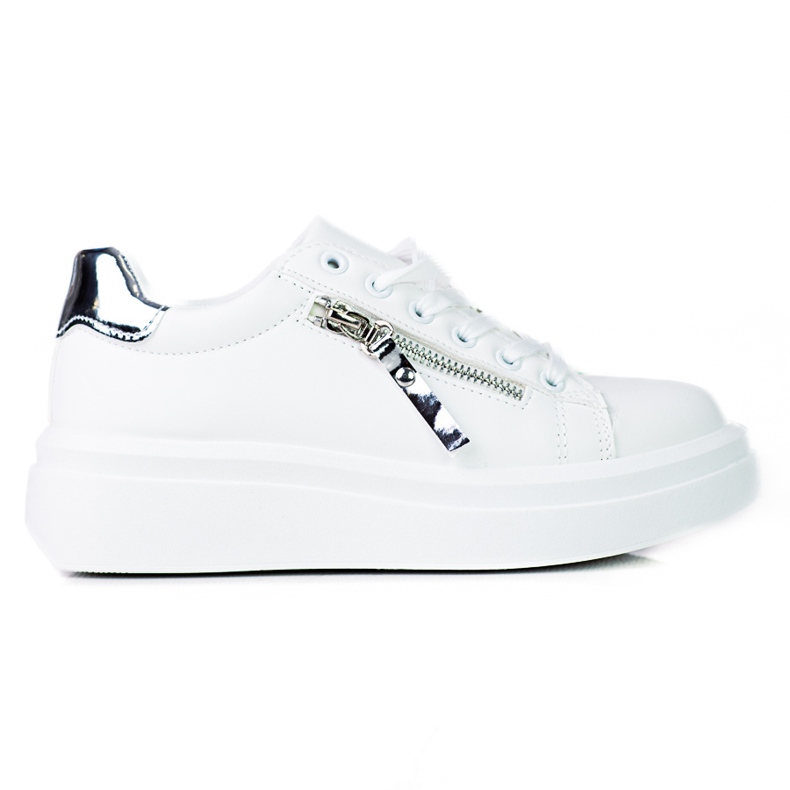 Női fehér tornacipő a Shelovet platformon, dekoratív cipzárral