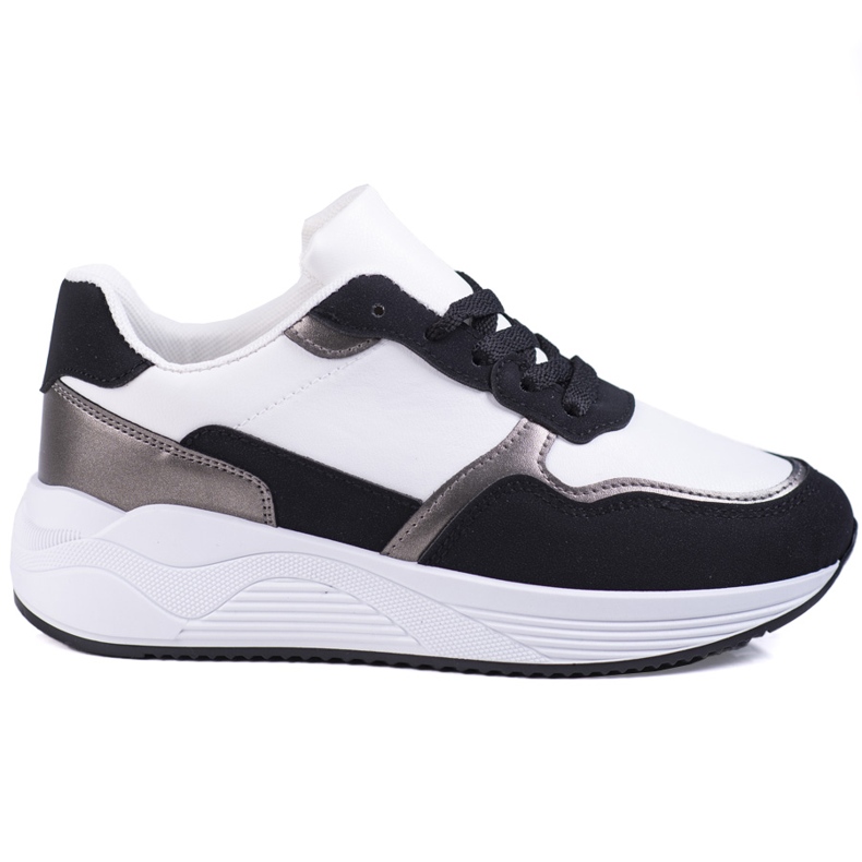 Shelovet női fekete-fehér tornacipő ezüst betéttel