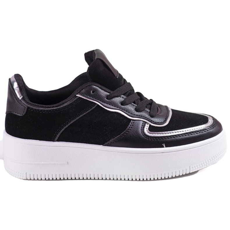 Fekete női fűzős tornacipő magas Shelovet platformon