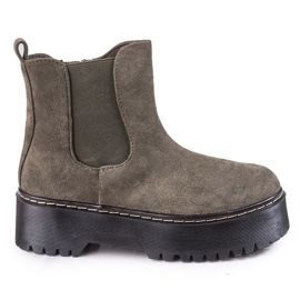Ökológiai velúrból készült zöld női Chelsea csizma a Shelovet platformon Ökológiai velúrból készült zöld női Chelsea csizma a Shelovet platformon