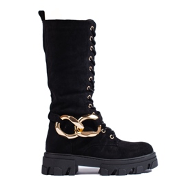 Velúr fűzős csizma hölgyeknek Shelovet fekete