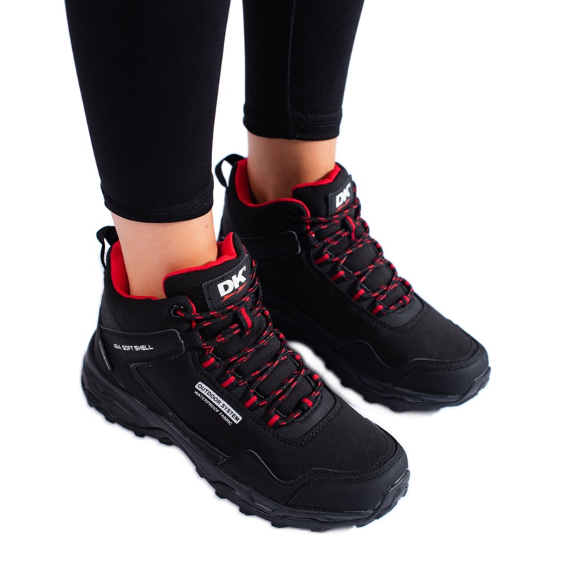 Magas női trekking cipő DK fekete és piros