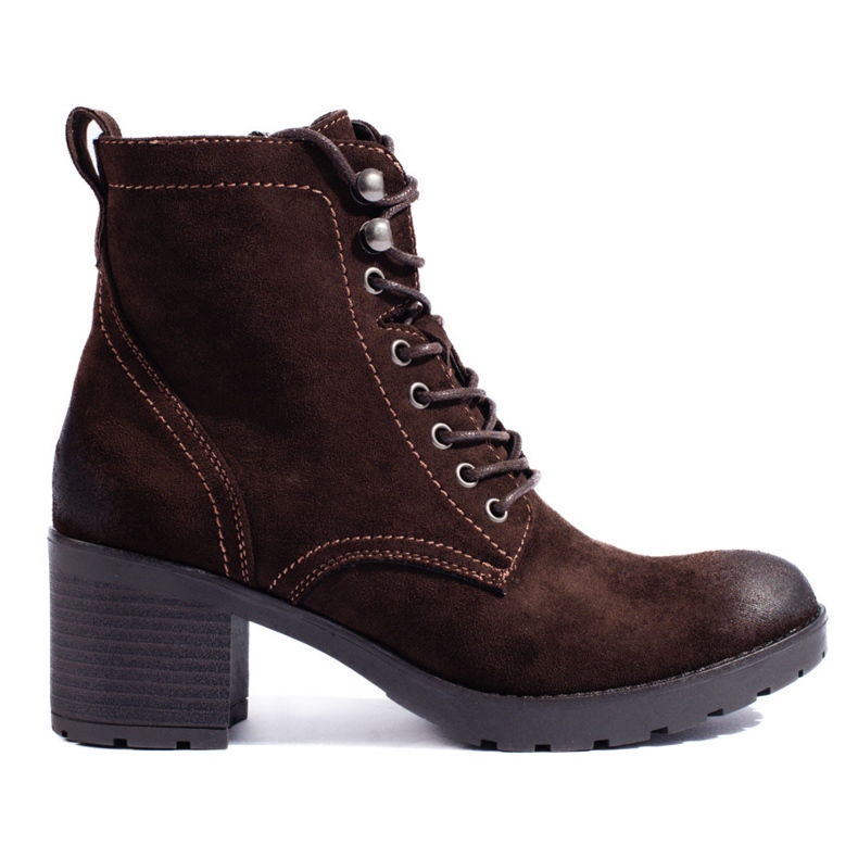 W. Potocki Ökológiai velúrból készült fűzős női Potocki magas sarkú csizma barna