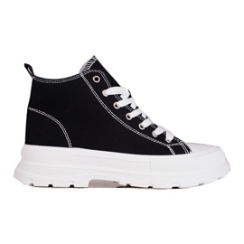 Magas fűzős fekete-fehér női tornacipő a Shelovet platformon