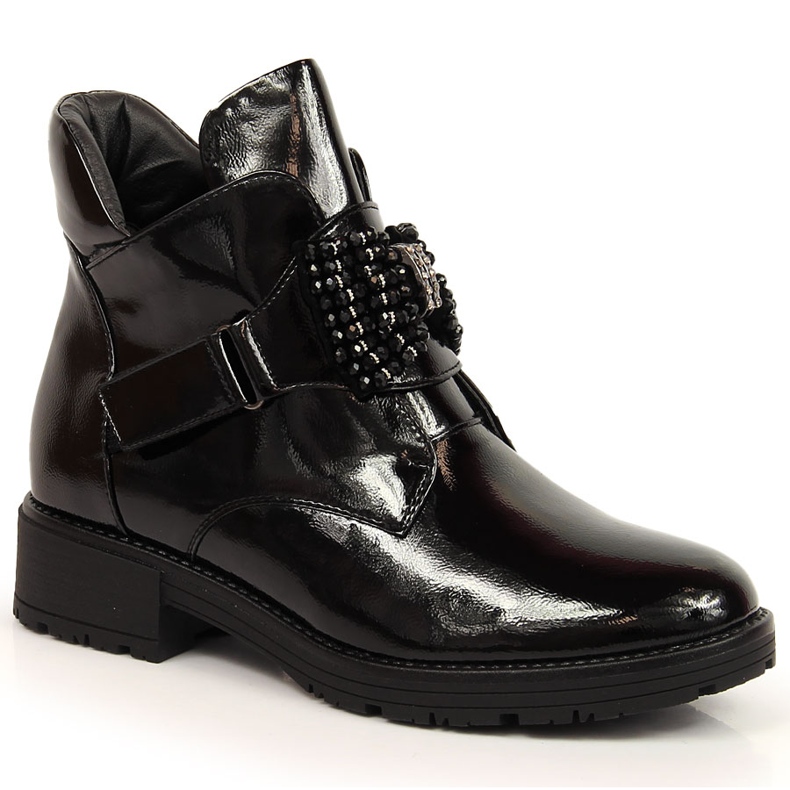 Női csizma lakkozott fekete Potocki masnival