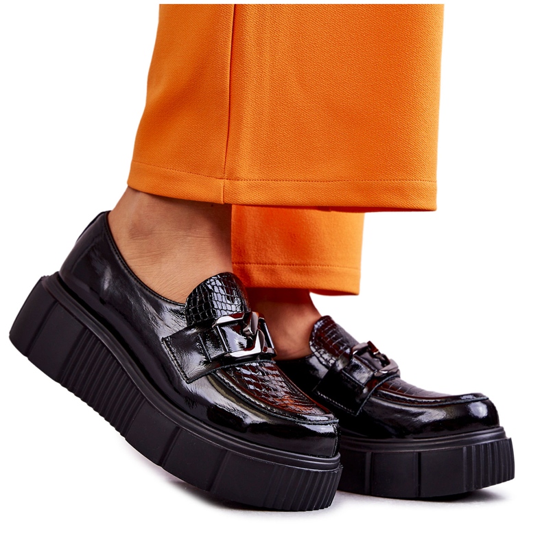 PL5 Divatos bőrcipők a Black Marsol platformon fekete