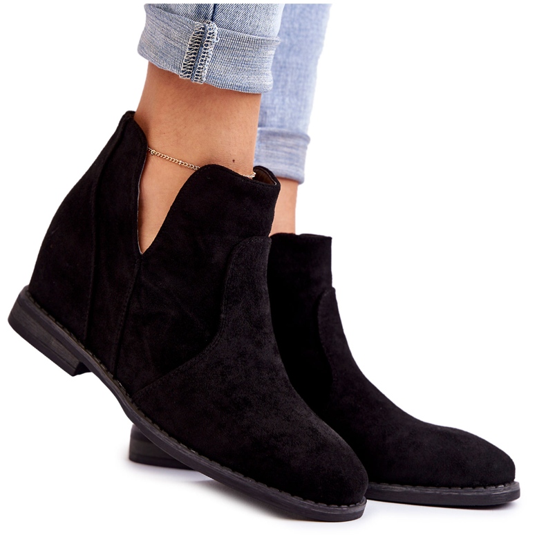 S.Barski Fekete Henriette Velúr csizma Lapos Sarkú Kivágásokkal