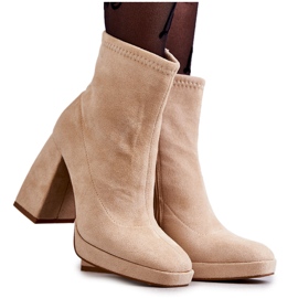 Női velúr csizma magas sarkú világos bézs Ramira