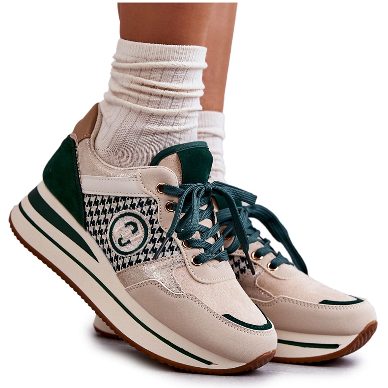 FB2 Divatos női sportcipő éken bézs-zöld Aronne