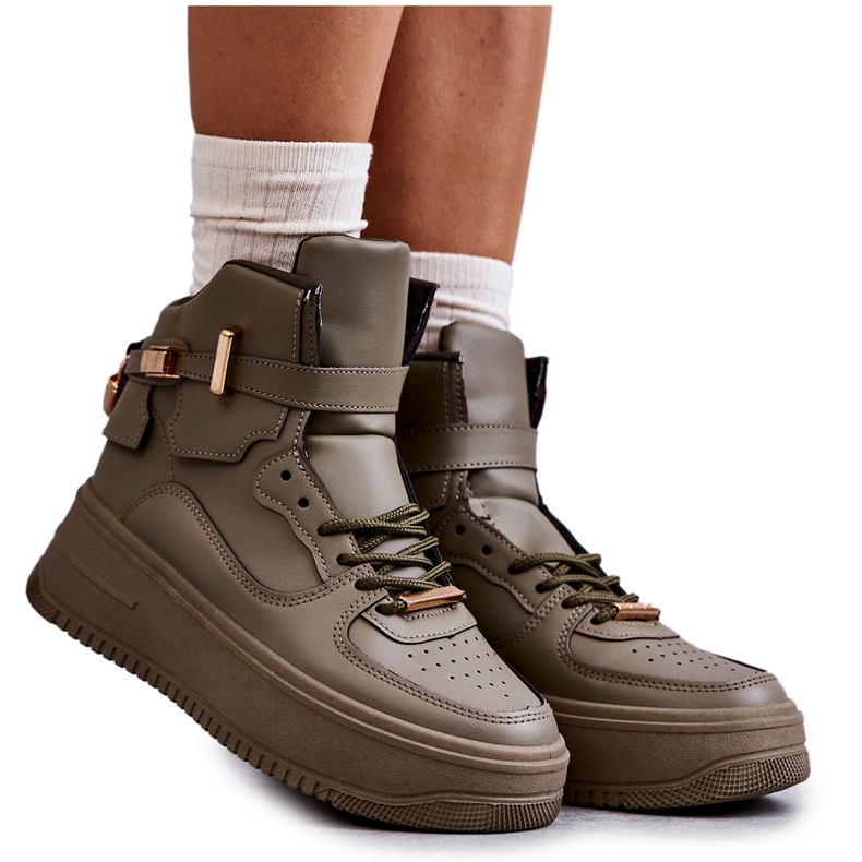 Női magas meleg sportcipő Lexa Green khaki zöld
