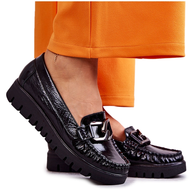 PL5 Női bőrcipők a Black Venesia platformon fekete