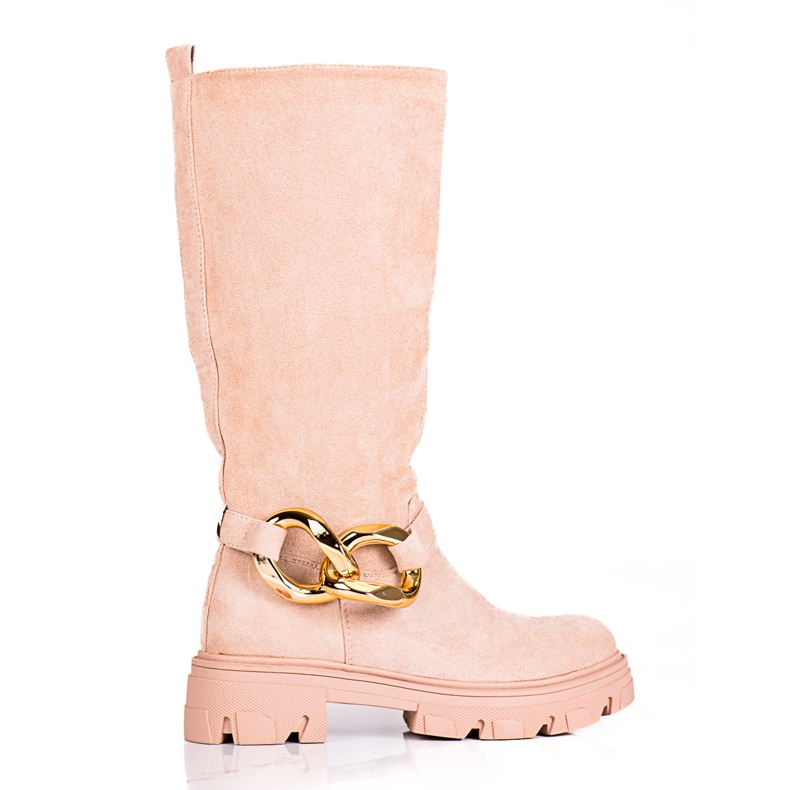 Női bézs csizma ökológiai velúrból készült Shelovet lánccal