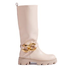 Női bézs csizma ökológiai bőrből készült Shelovet lánccal