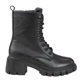 Klasszikus fekete Shelovet fűzős csizma magassarkúval