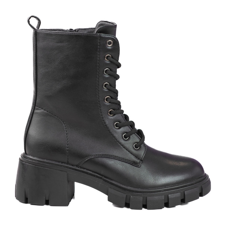 Klasszikus fekete Shelovet fűzős csizma magassarkúval