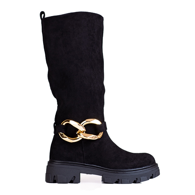 Női fekete csizma ökológiai velúrból készült Shelovet lánccal