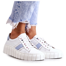 Női sport bőrcipők megkötve, fehér és kék Ariva