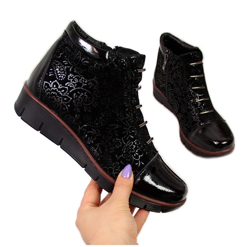 Női bőr szigetelt csizma fekete Filippo mintával