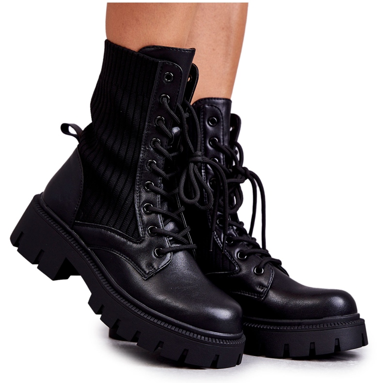 FS1 Női munkáscsizma zoknival Fekete Abigail