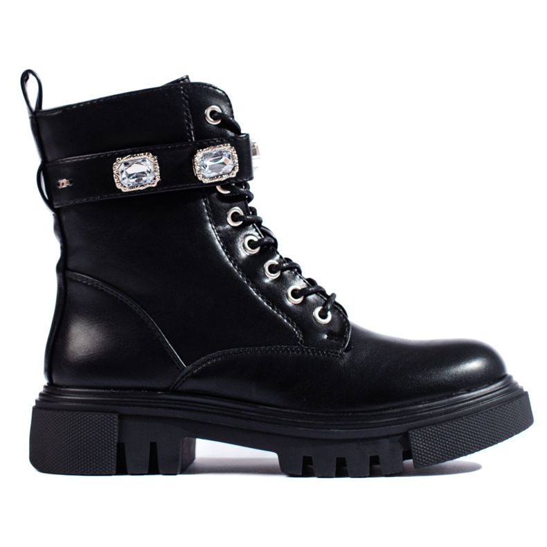 Fekete női bokacsizma kristályokkal