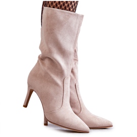 PS1 Velúr magassarkú csizma bézs Arison barna