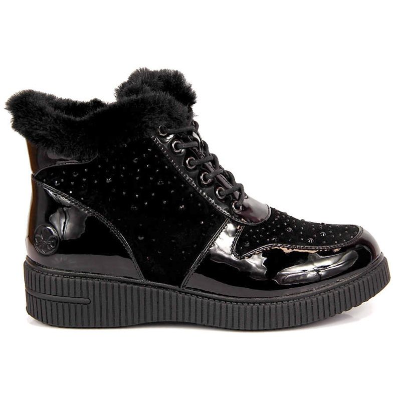 Fekete Rieker 93312-00 bőr szigetelt bőrcsizma a platformon