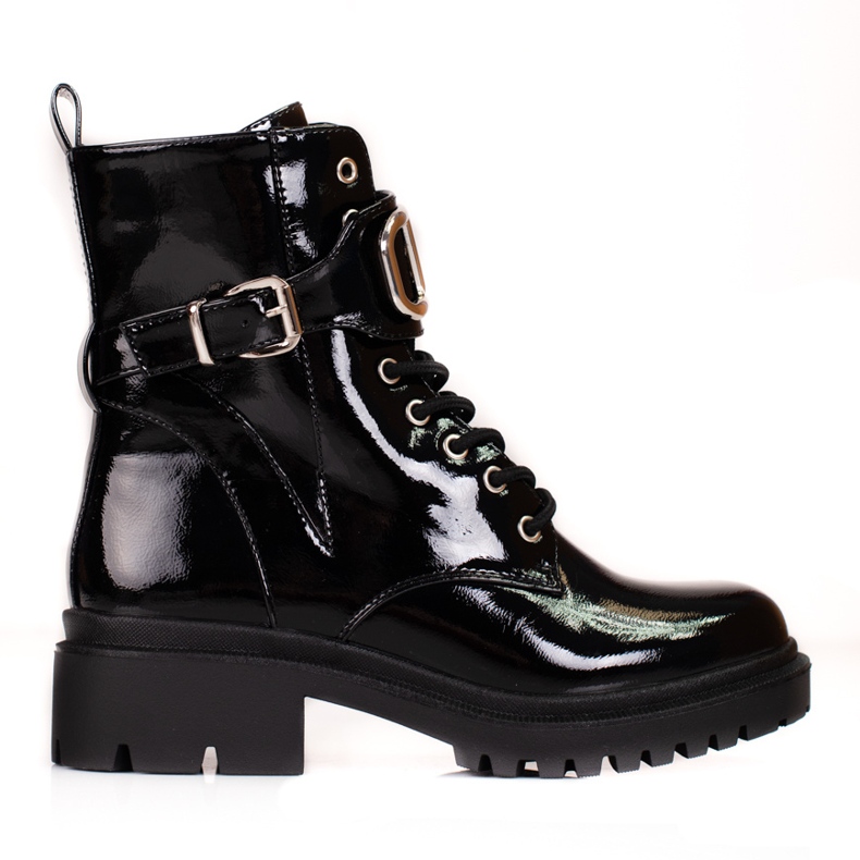 Lakkozott Shelovet fűzős táskák dekoratív csattal fekete