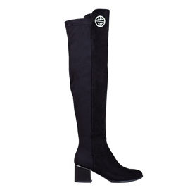 Fekete Shelovet női combcsizma alacsony oszlopon