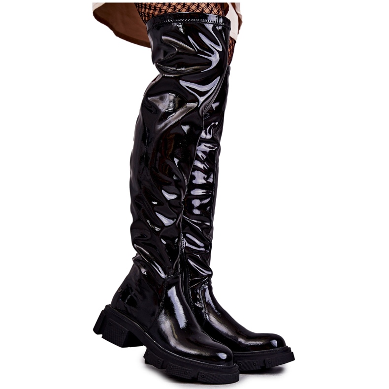 GOE Szabadalmaztatott KK2N4023 fekete csizma a térd fölött, lapos sarkon