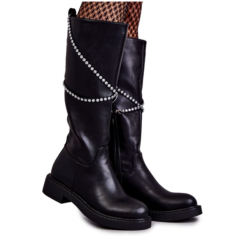 FS1 Fekete női csizma díszekkel, fekete Finlay