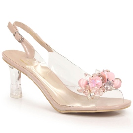D&A Átlátszó szandál a sarkán rózsaszín DA gyöngyökkel színtelen