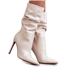 WS1 Ráncos Eco-bőr csizma magas sarkú világos bézs Caren