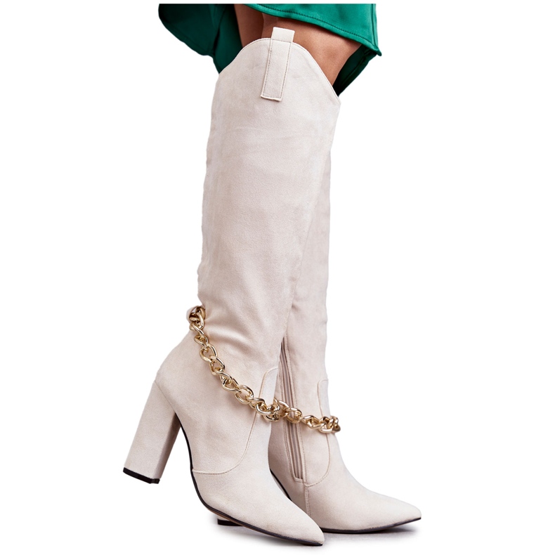 PG1 Női Velúr meleg csizma lánccal Világos bézs jázmin PG1 Női Velúr meleg csizma lánccal Világos bézs jázmin