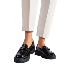 Női lakkozott mokaszin vastag Shelovet talpon fekete