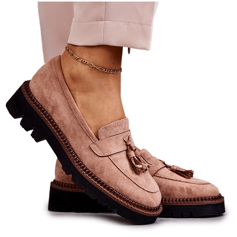 Vinceza Női Velúr Cipők Bézs Unni Platformon