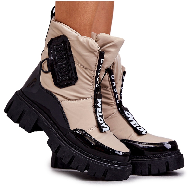 PM1 Női bézs és fekete meleg hócipő Marit cipzárral