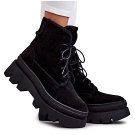 Velúr meleg fűzős csizma Fekete Elisabeth