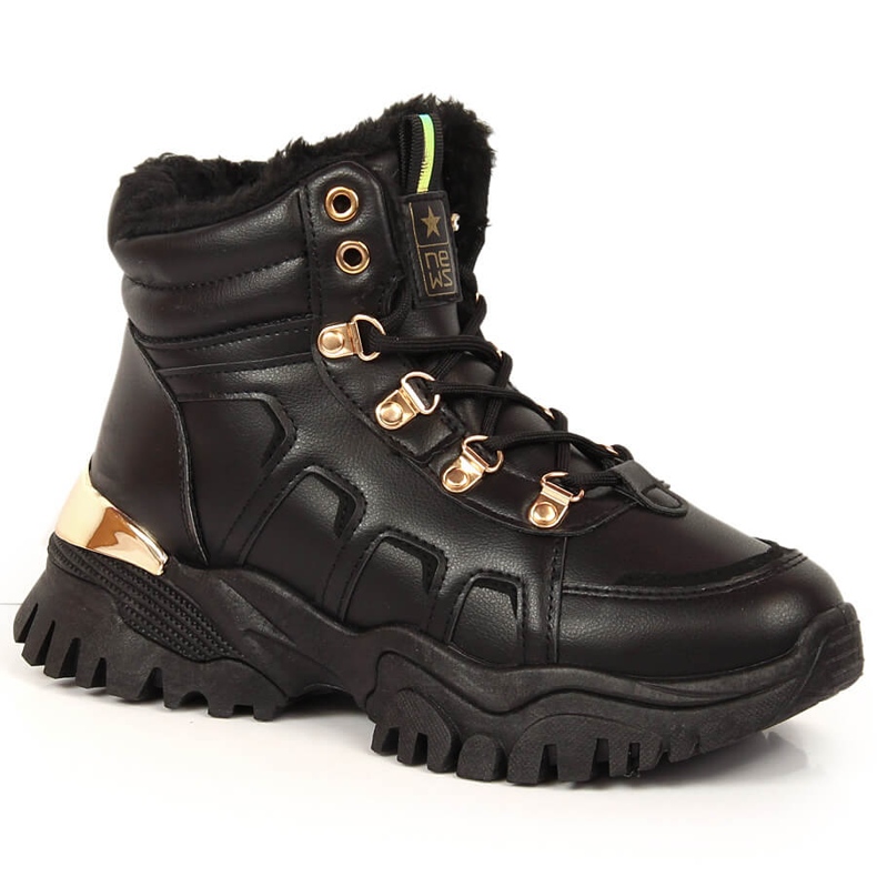 News Női platform hócsizma bundával fekete HÍREK