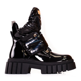 Női lakkozott csizma a Shelovet platformon fekete